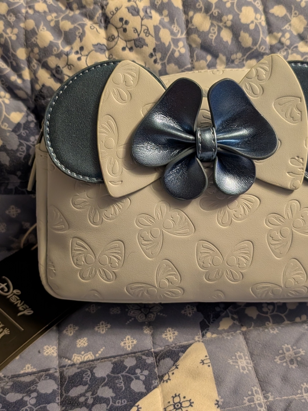 Loungefly Cream Cosmetic Bag with Navy Bow and Ear Accents